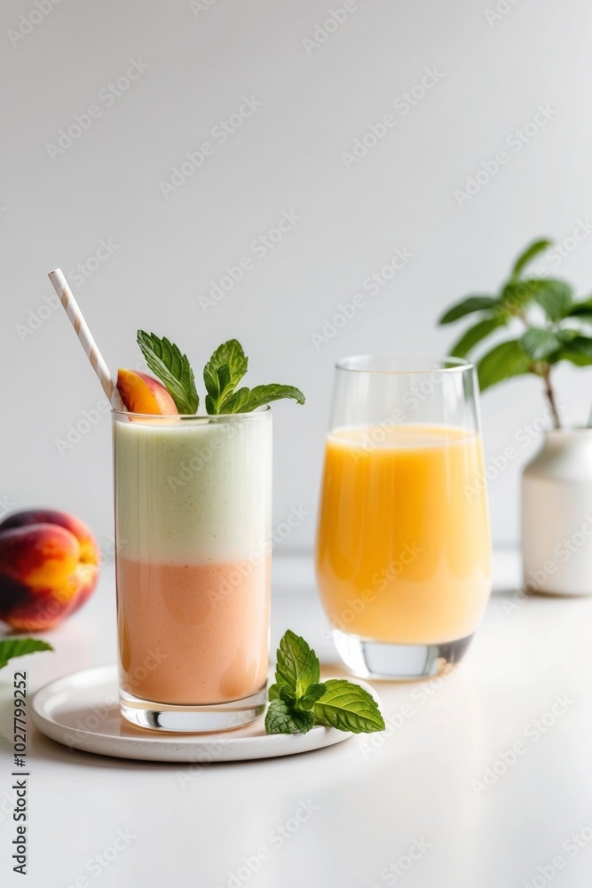 Peach Smoothie with Mint and Fruit Juice. Peach Smoothie with Mint and Fruit Juice.
