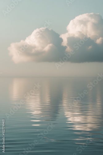 Serene Reflection of Clouds on Calm Water Surface. photo