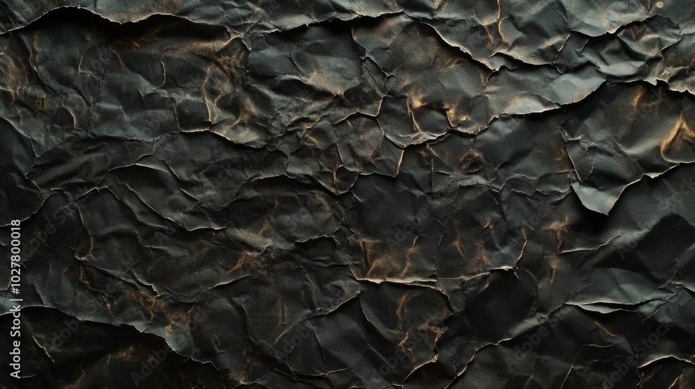 Crumpled Black Paper With Golden Highlights Crumpled Black Paper With Golden Highlights