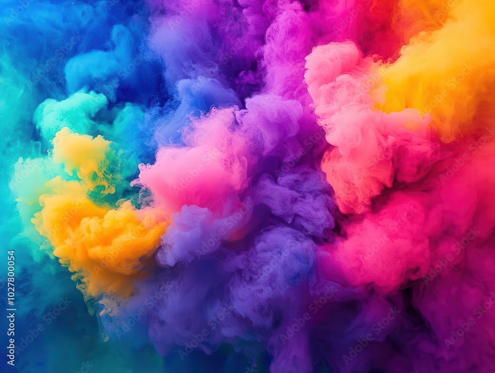 Fototapeta premium a swirling, colorful explosion of neon smoke and ink fills the canvas, creating an abstract psychedelic background reminiscent of a holi festival, infused with pastel light and energy