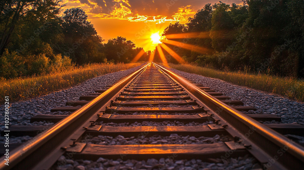 Sunset Over Railroad Tracks Golden Hour Landscape Photography Sunset Over Railroad Tracks Golden Hour Landscape Photography