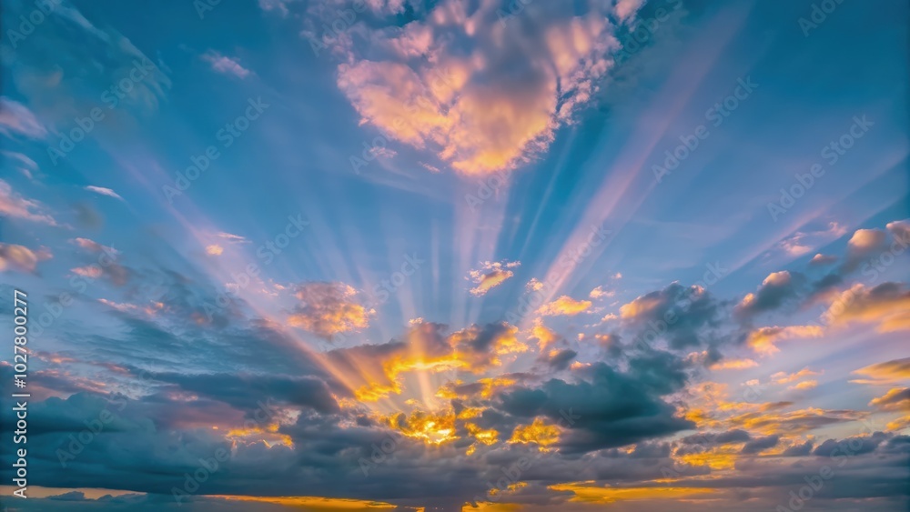 Naklejka premium Golden Sun Rays Illuminating Dramatic Cloudscape