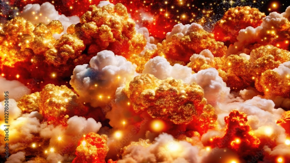 Abstract Golden Clouds with Glowing Lights and a Starry Background Abstract Golden Clouds with Glowing Lights and a Starry Background