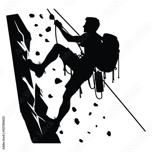 A climbing figure silhouette vector art illustration design black color white background