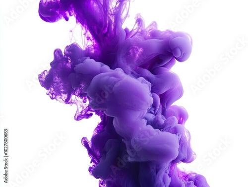 abstract swirling violet ink smoke rising gracefully against a clean white backdrop, creating a mesmerizing interplay of colors and forms