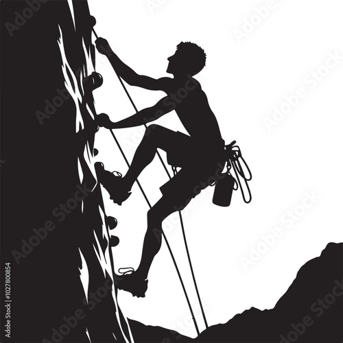 A climbing figure silhouette vector art illustration design black color white background
