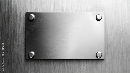 Brushed steel sign with four rivets, isolated on a metallic background, ideal for industrial design or customizable signage