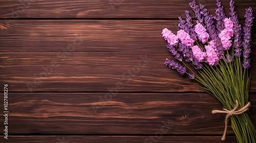 Lavender bouquet on dark wooden background