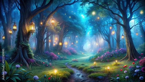 Enchanted forest at night