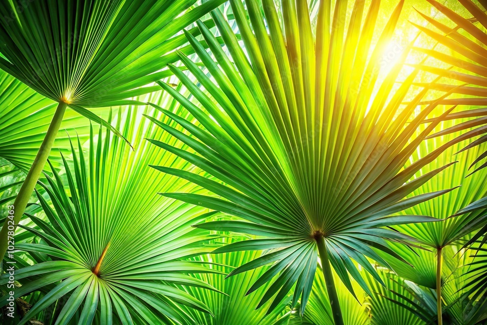 Obraz premium Exotic tropical palm leafs background in natural daylight