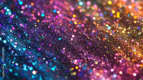 Close-up of shimmering iridescent glitter with a blurred background