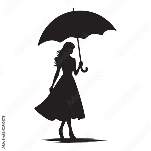 A man holding an umbrella silhouette vector art illustration design black color white background