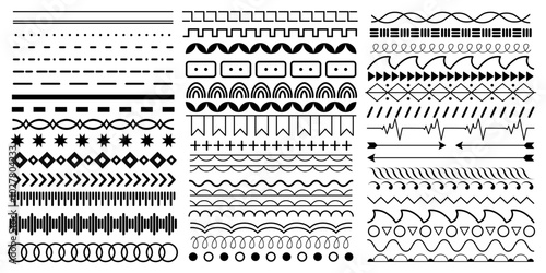 Border lines set. Star, dot and wave frames, simple wavy beak design. Square and circle interface dividers sketch collection. Geometric and doodle forms. Vector isolated elements