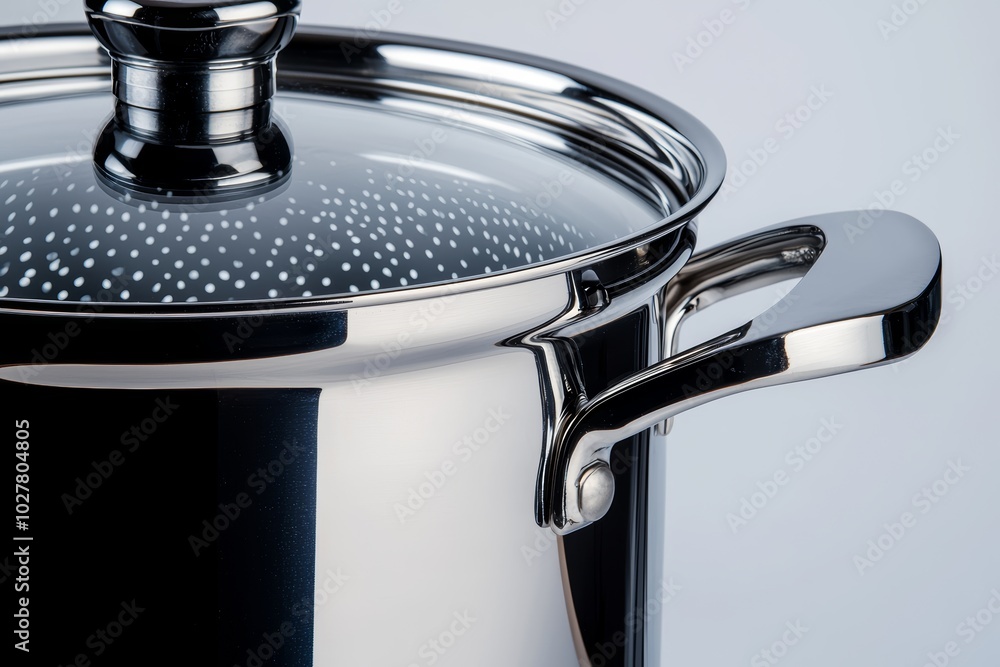 High-quality stainless steel cooking pot with a polished finish, isolated on white, showcasing durability and elegance in kitchenware High-quality stainless steel cooking pot with a polished finish, isolated on white, showcasing durability and elegance in kitchenware