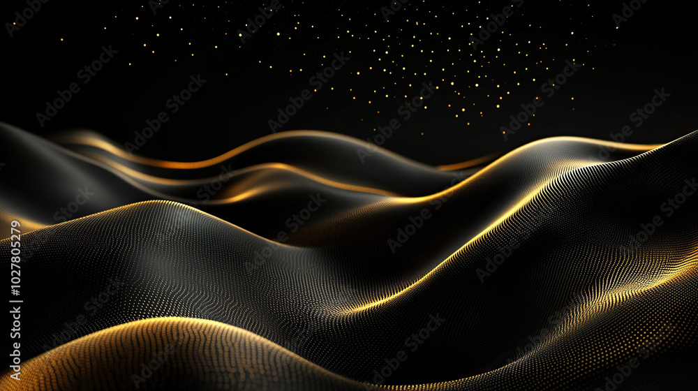Obraz premium Abstract golden waves on black background