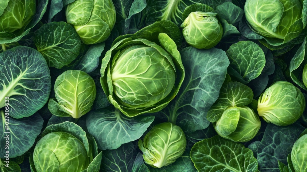 Fototapeta premium Close-up of Brussels Sprouts and Leaves