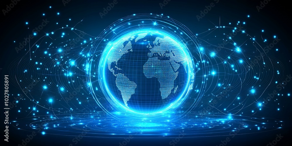 Obraz premium Digital globe with blue light trails.