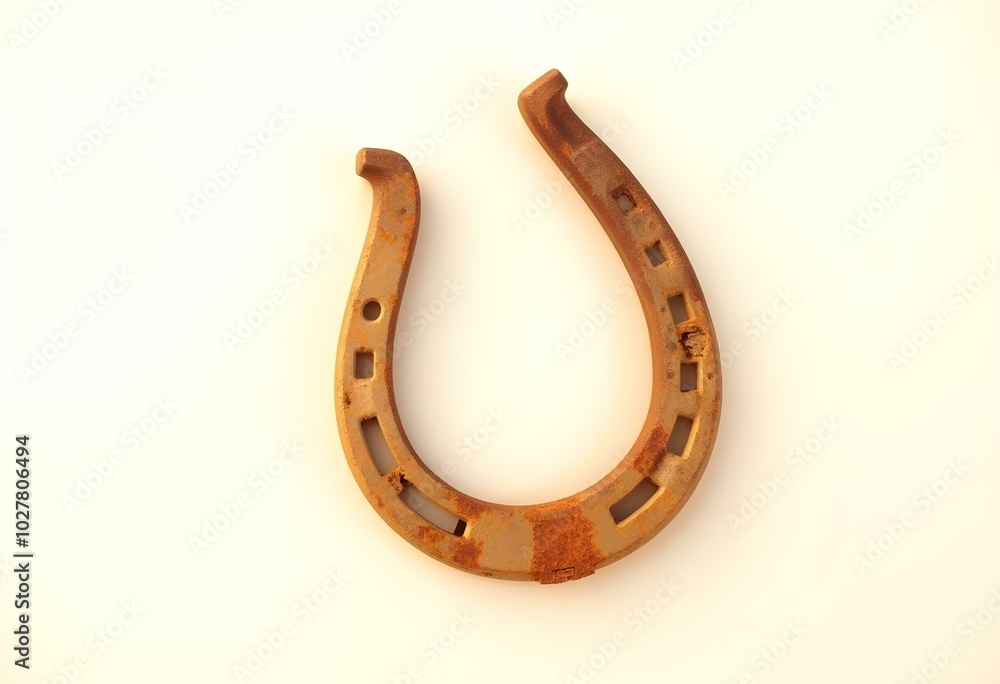 Rusty horseshoe with visible wear and tear, set against a bright white background, emphasizing its aged texture create with ai Rusty horseshoe with visible wear and tear, set against a bright white background, emphasizing its aged texture create with ai