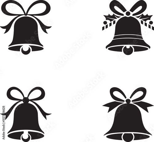Christmas bell icon silhouette vector image on a white background