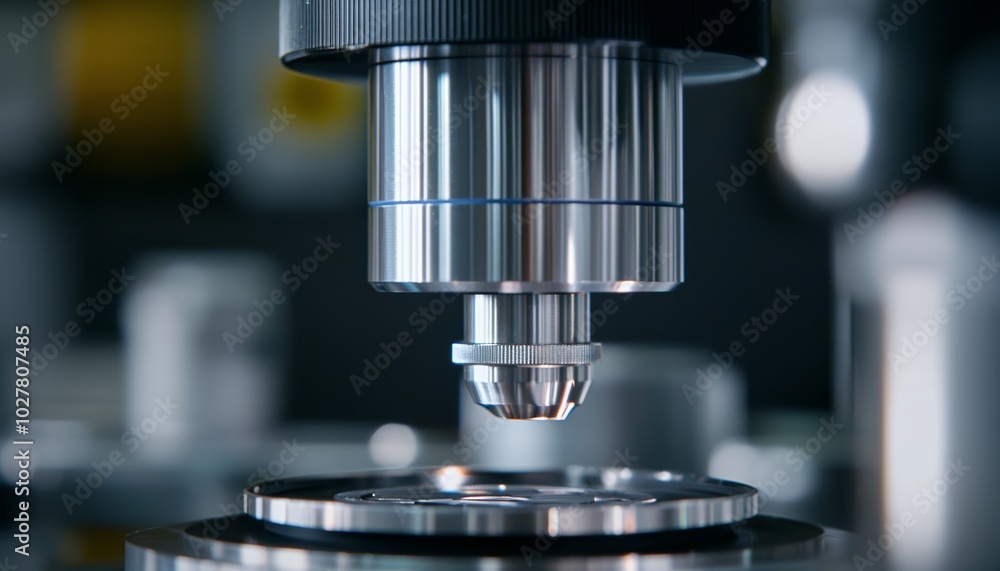 Precision-engineered optical lens system with adjustable components, showcasing technological innovation and advanced scientific instruments in a laboratory setting Precision-engineered optical lens system with adjustable components, showcasing technological innovation and advanced scientific instruments in a laboratory setting
