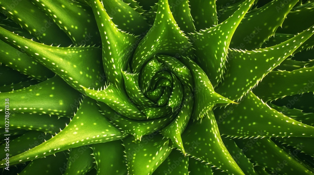 Close-up of a Spiky Green Aloe Vera Plant with White Dots Close-up of a Spiky Green Aloe Vera Plant with White Dots