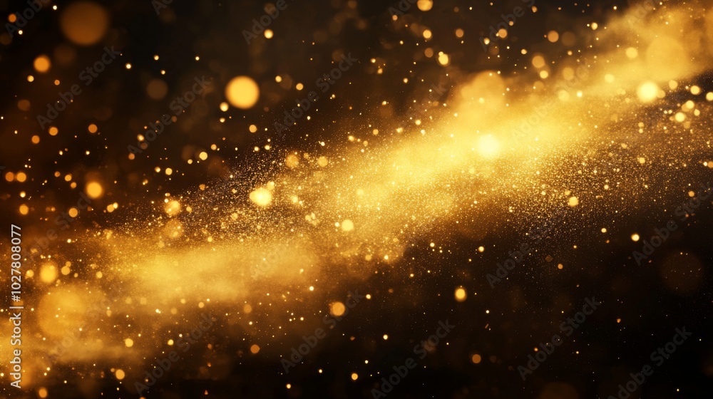 Fototapeta premium Abstract Golden Glitter and Dust on Black Background