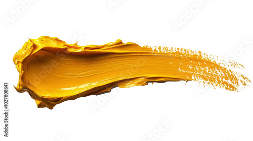 Bright yellow paint stroke on a clean white background showcasing artistic cr...