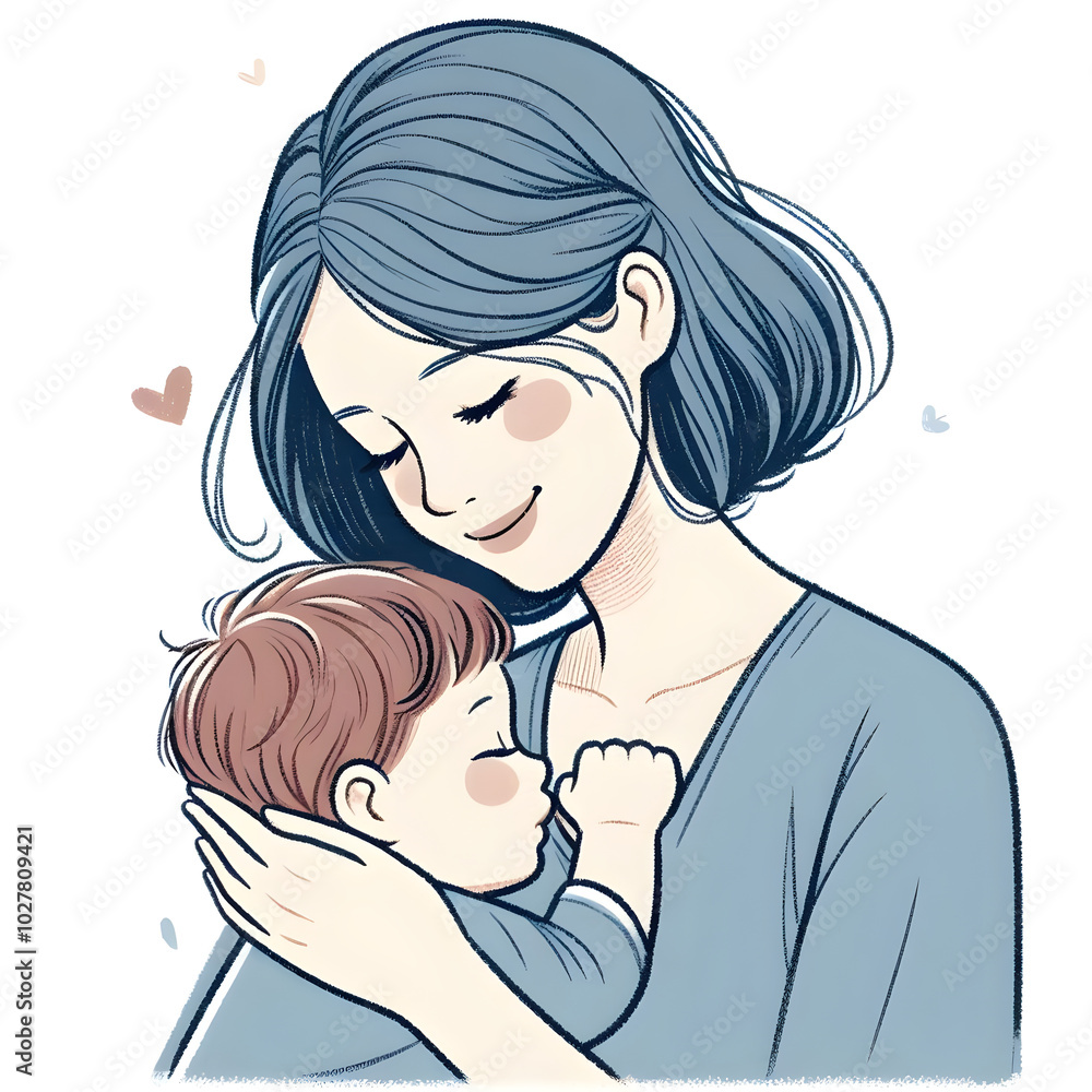 Mother holding sleeping baby with eyes closed Mother holding sleeping baby with eyes closed