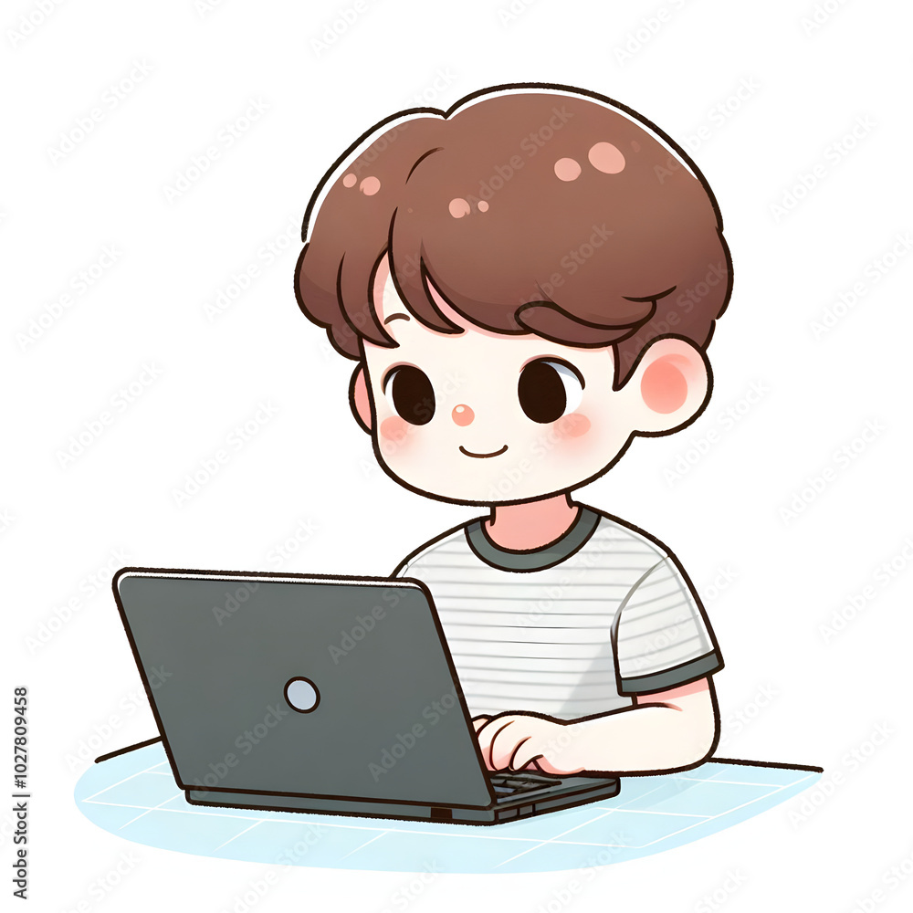 Cute boy using laptop computer, studying or working online Cute boy using laptop computer, studying or working online
