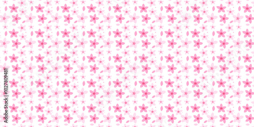 Seamless Floral Pattern with Pink Blossom Petals on Transparent Background, Delicate Flower Petals, Design for Fabric, Wallpaper, and Stationery