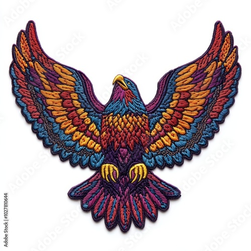 Eagle embroidered patch badge on isolated white background, vector badge and patch collection for print or embroidery photo