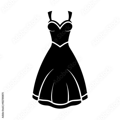 Elegant cocktail dress with fitted bodice on a white background, fashion design
