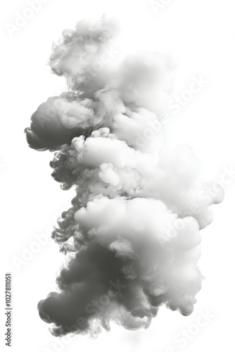 Dense white smoke rising vertically against a bright background in a surreal ...