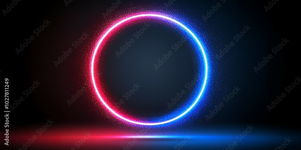 Neon circle glowing in red and blue. Neon circle glowing in red and blue.