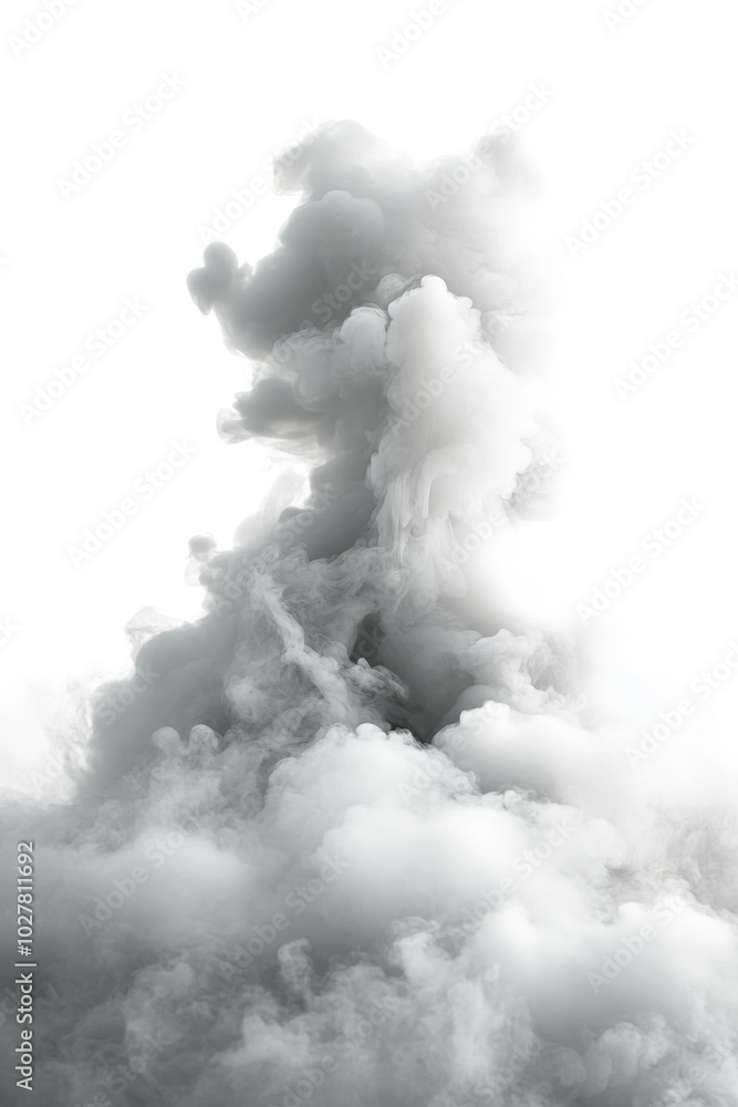 Fototapeta premium Dense white smoke rising vertically against a bright background in a surreal and abstract view