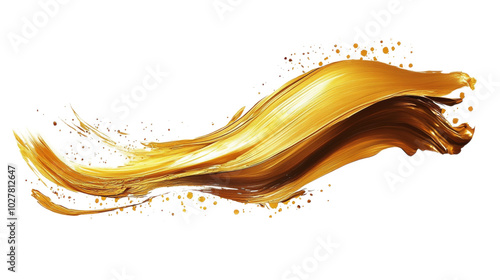 Golden paint stroke on white background, showcasing texture and shine in arti...