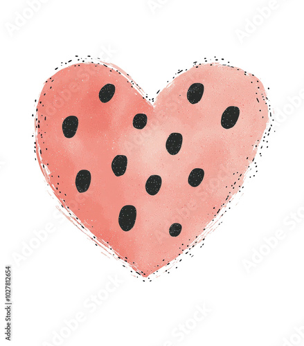 Abstract watercolor heart design with black dots on a soft pink background