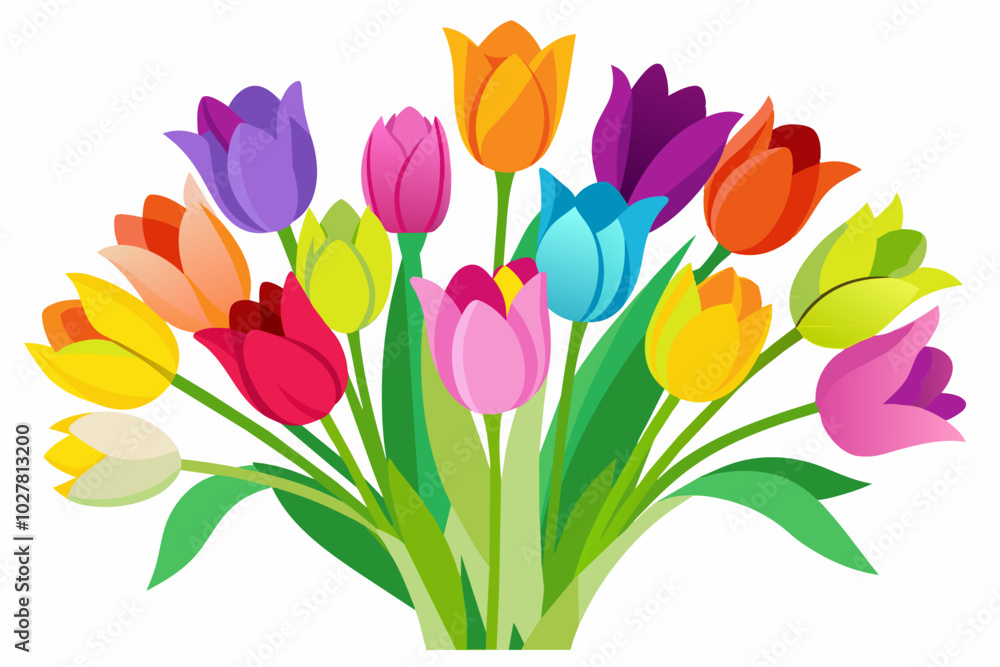 Naklejka premium A vibrant bouquet of tulips in a rainbow of colors, bursting with life