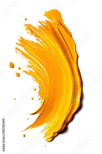 Bright yellow paint stroke on a white canvas creating a vivid, artistic expre...