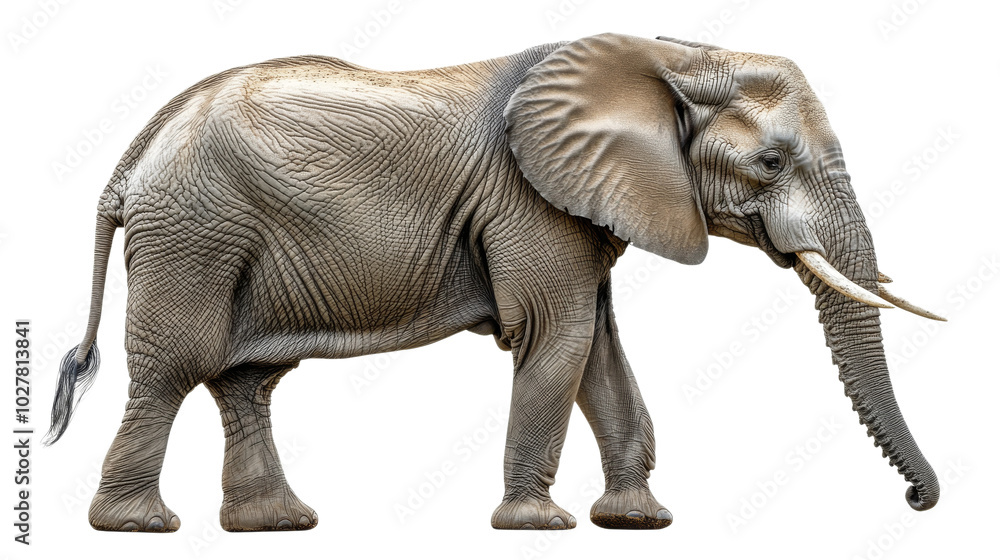 Fototapeta premium An adult elephant walking steadily across a plain during daylight hours