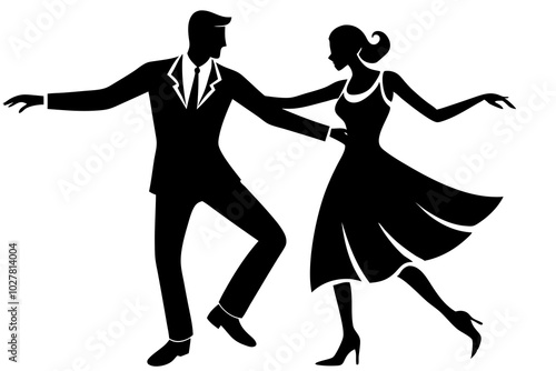 Cute couple dancing | vector silhouette illustration on white background