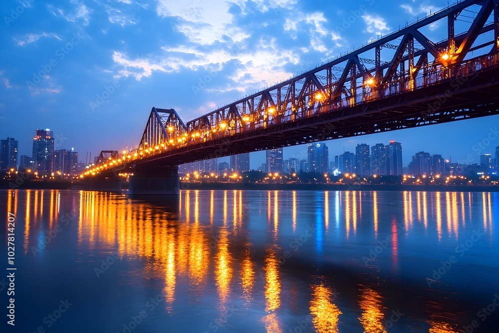 Illuminated Skyline Reflecting on the River at Night in a Vibrant City Landscape Illuminated Skyline Reflecting on the River at Night in a Vibrant City Landscape