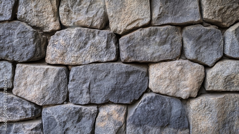 Close-up View of a Gray Stone Wall with Irregularly Shaped Stones Close-up View of a Gray Stone Wall with Irregularly Shaped Stones