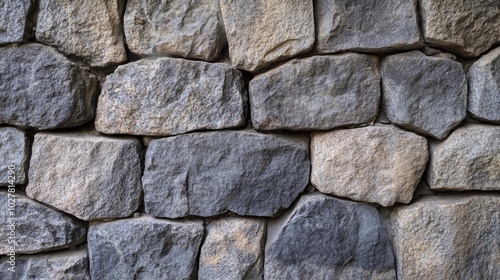 Close-up View of a Gray Stone Wall with Irregularly Shaped Stones