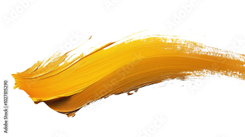 Bright yellow paint stroke on a clean white background showcasing artistic cr...