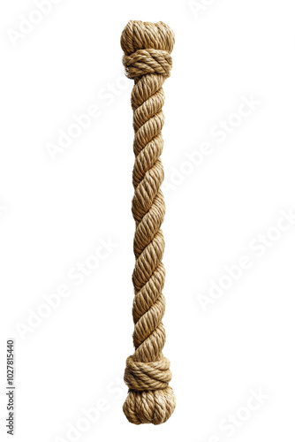 Twisted natural fiber rope displayed against a plain white background for cra...