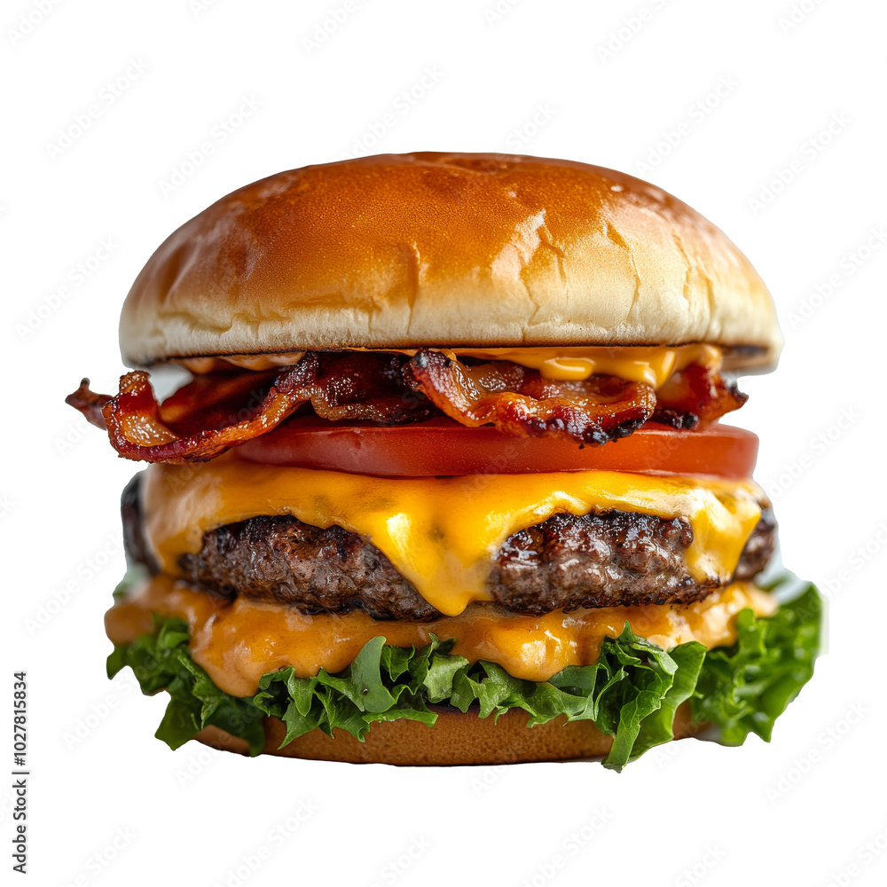 A classic cheeseburger with bacon, lettuce, tomato, and special sauce on a toasted bun A classic cheeseburger with bacon, lettuce, tomato, and special sauce on a toasted bun