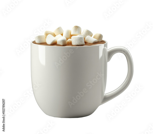 Cozy mug filled with fluffy marshmallows ready for a warm drink on a calm aft...