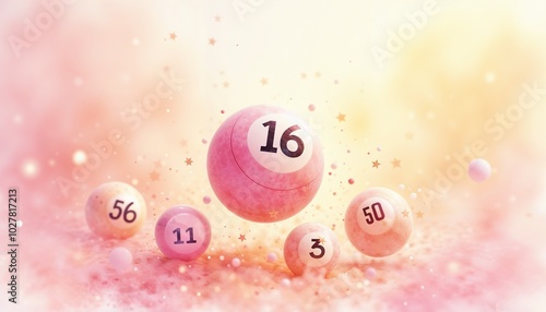 Colored lottery balls with numbers on a sparkling background and copy space