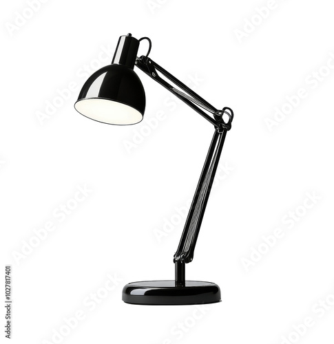 Adjustable black desk lamp illuminating a workspace with a modern design and ...